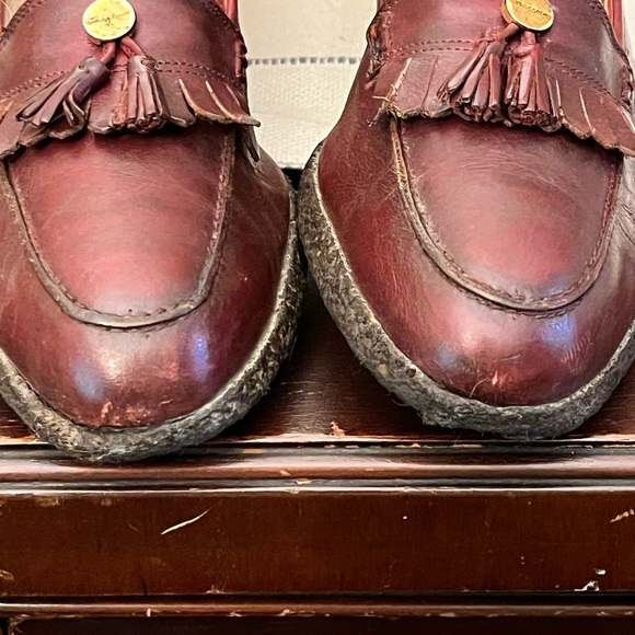 Salvatore Ferragamo Burgundy Leather Loafers W/Tassels Size 6B Vintage Vibe Chi - Picture 7 of 12